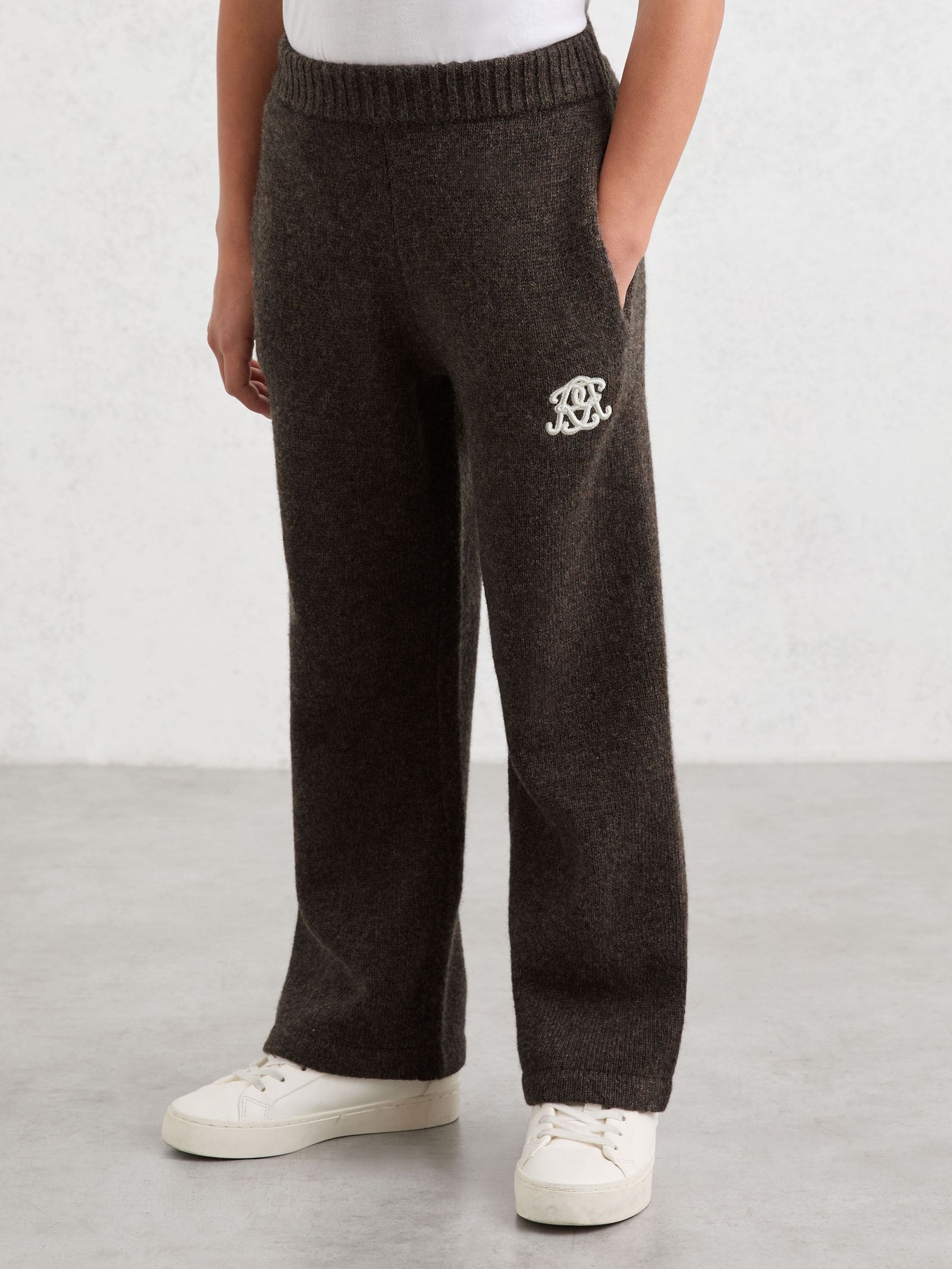 Reiss Chocolate Brown Blake 3-9 yrs Monogram Relaxed Wool-Blend Joggers Unisex Fit image 5