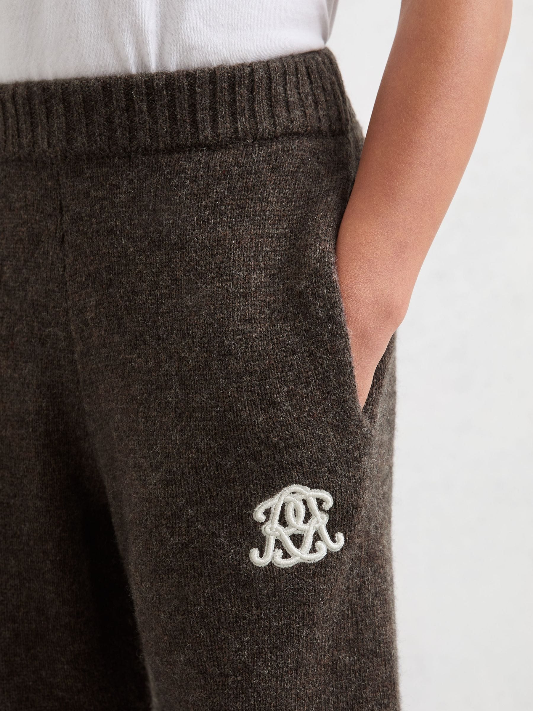 Reiss Chocolate Brown Blake 3-9 yrs Monogram Relaxed Wool-Blend Joggers Unisex Fit image 6
