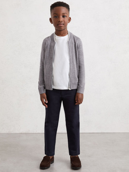 Reiss Grey/White Clifford 3-9 yrs Zip-Through Bomber Cardigan with Wool - image 1