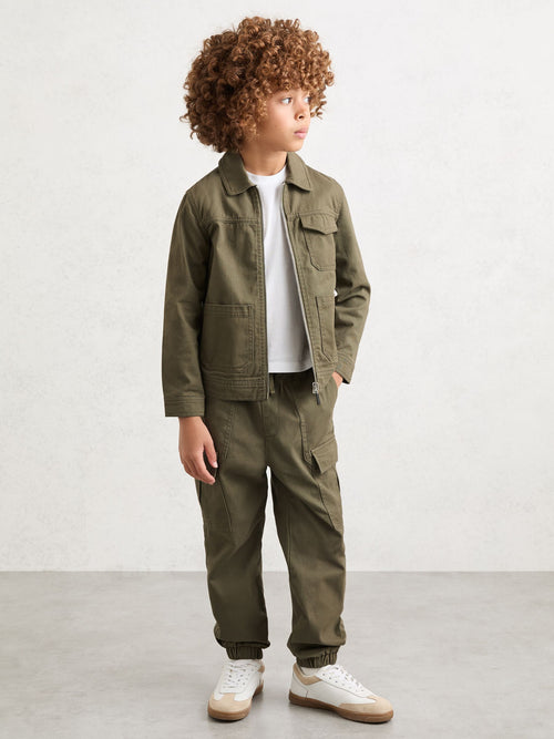 Reiss Khaki Helix 9-13 yrs Cotton Cuffed Cargo Trousers image 1