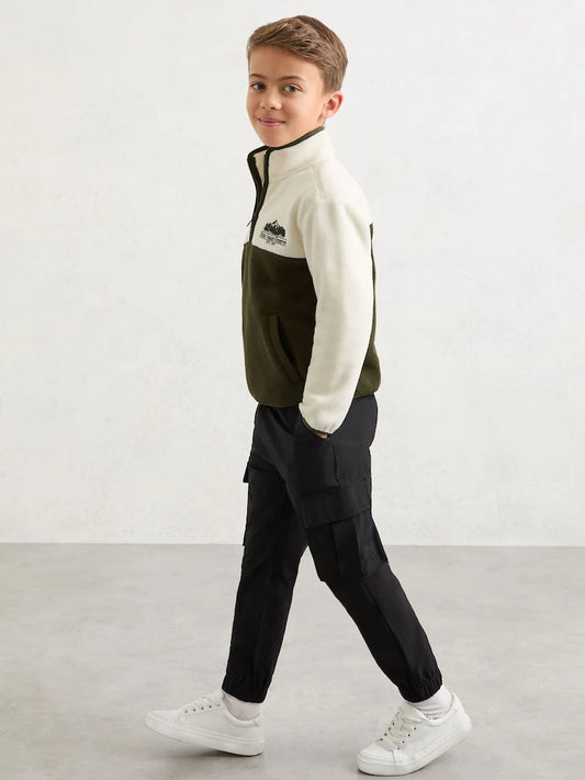 Reiss Ivory/Khaki Mahon Nature Reserve Colour-Block Zip Fleece