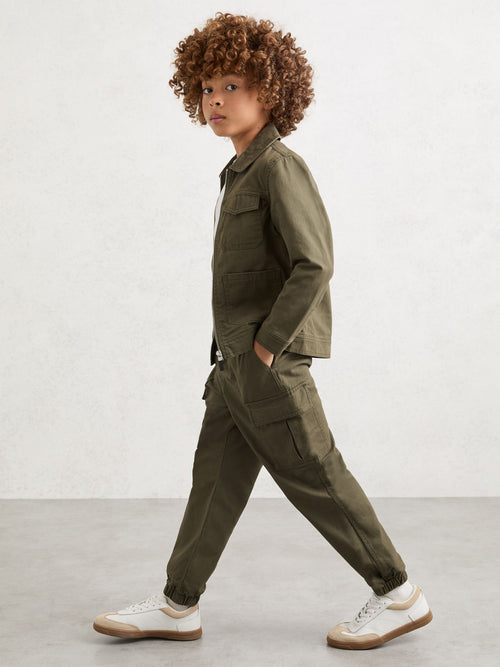 Reiss Khaki Helix 3-9 yrs Cotton Cuffed Cargo Trousers image 1