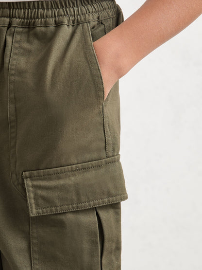Reiss Khaki Helix 3-9 yrs Cotton Cuffed Cargo Trousers image 5