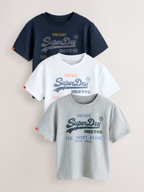 Superdry White/Navy T-Shirts 3 Pack image 1