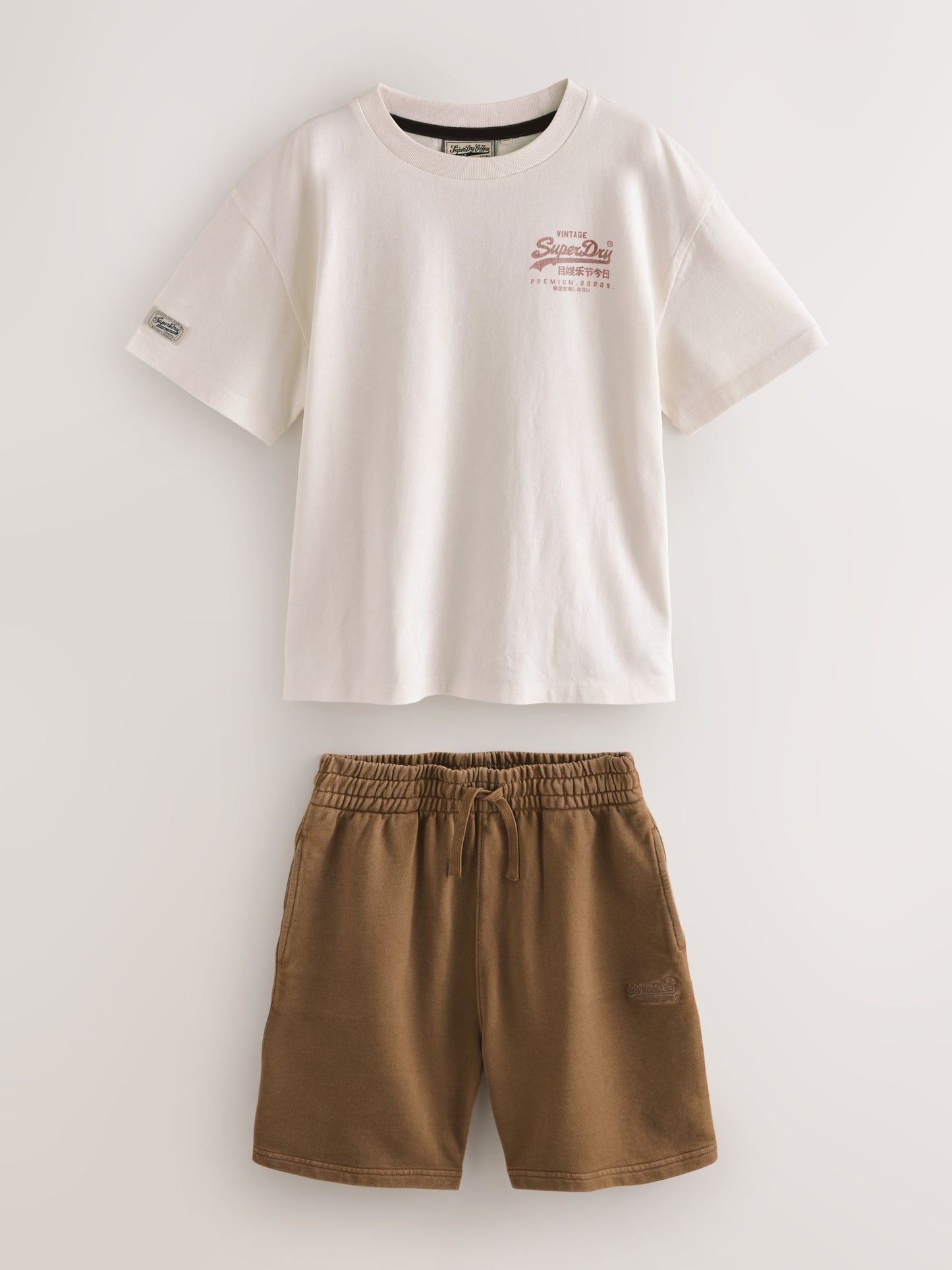 Superdry Brown/White T-Shirt and Shorts Set image 7