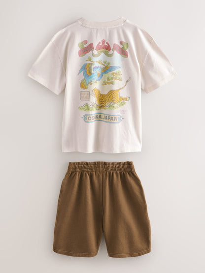 Superdry Brown/White T-Shirt and Shorts Set image 8