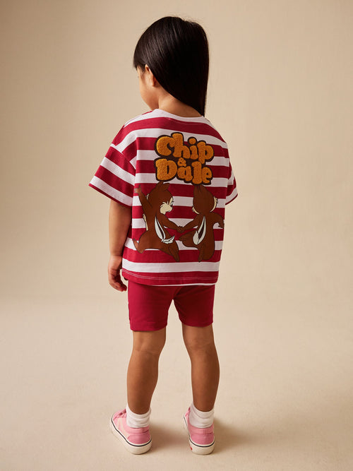 Red Pink Stripe Disney Chip and Dale Shorts Set (3mths-7yrs) image 1
