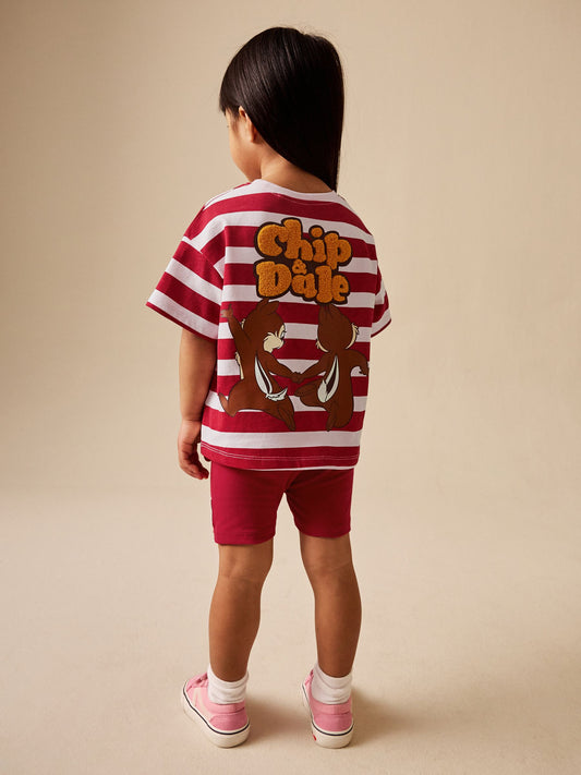 Red Pink Stripe Disney Chip and Dale Shorts Set (3mths-7yrs) image 1