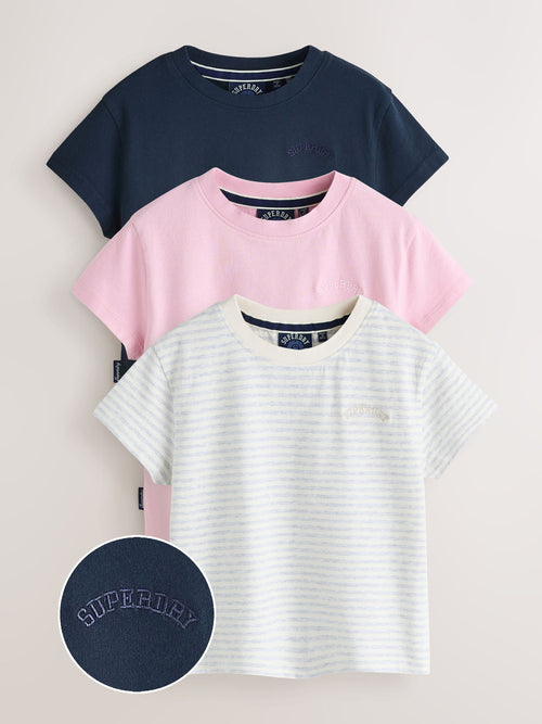 Superdry Pink/Navy T-Shirts 3 Pack image 1