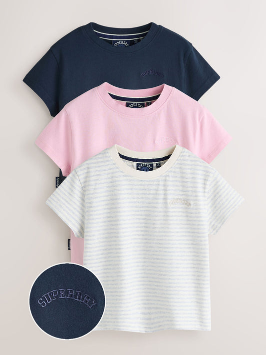 Superdry Pink/Navy T-Shirts 3 Pack image 1