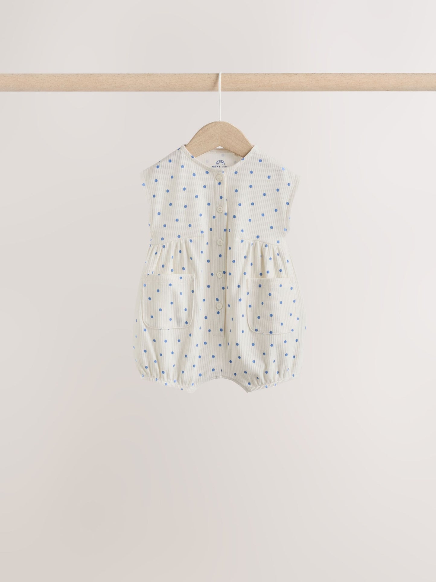 Blue/White Button Through Button Through Baby Rompers 3 Pack image 3