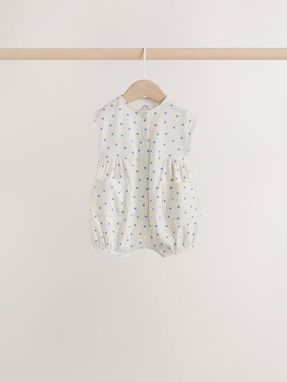 Blue/White Button Through Button Through Baby Rompers 3 Pack image 3