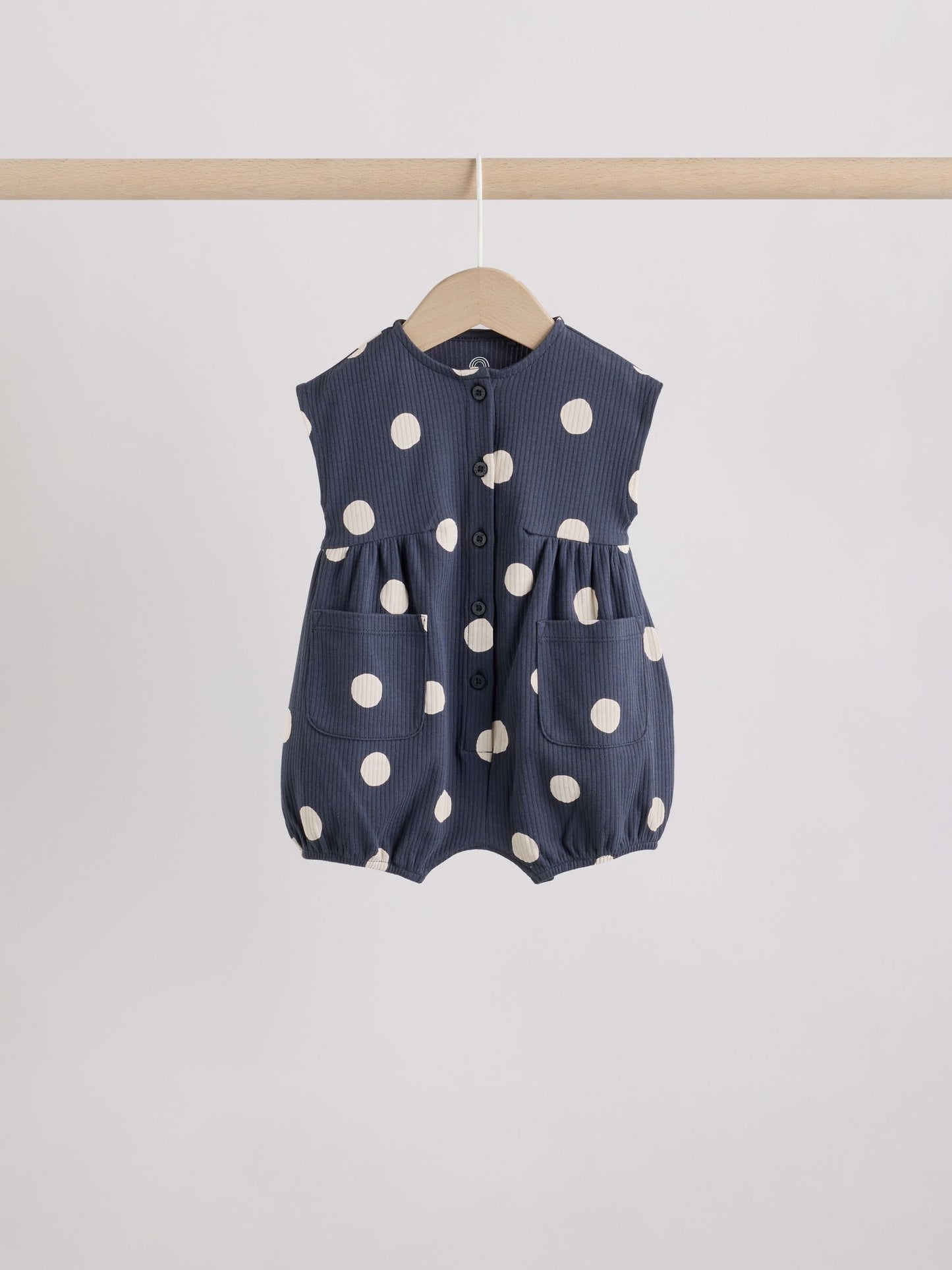 Blue/White Button Through Button Through Baby Rompers 3 Pack image 4