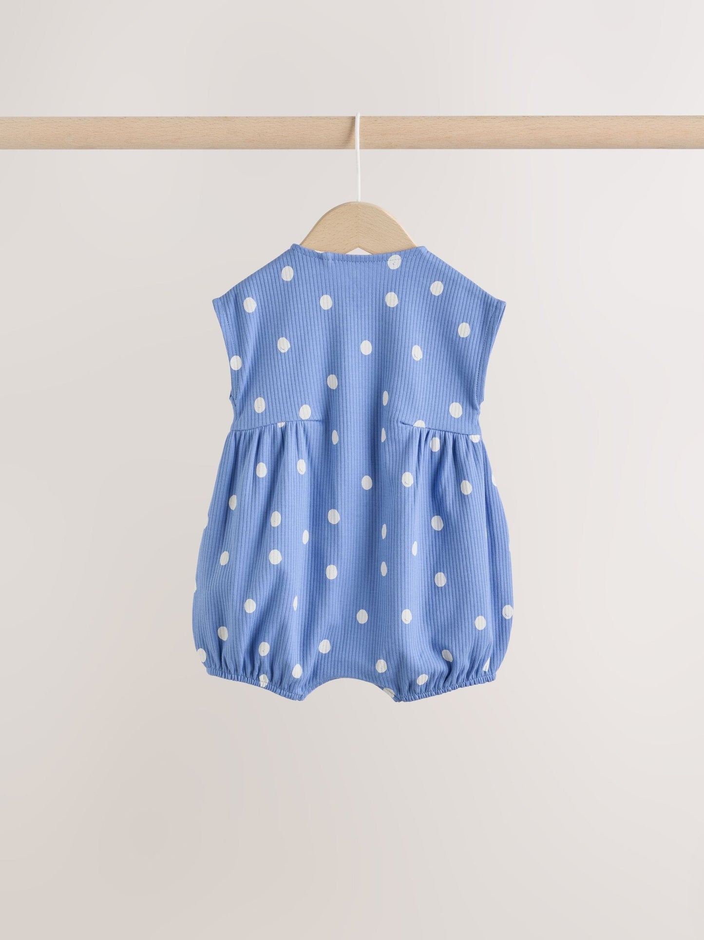 Blue/White Button Through Button Through Baby Rompers 3 Pack image 5