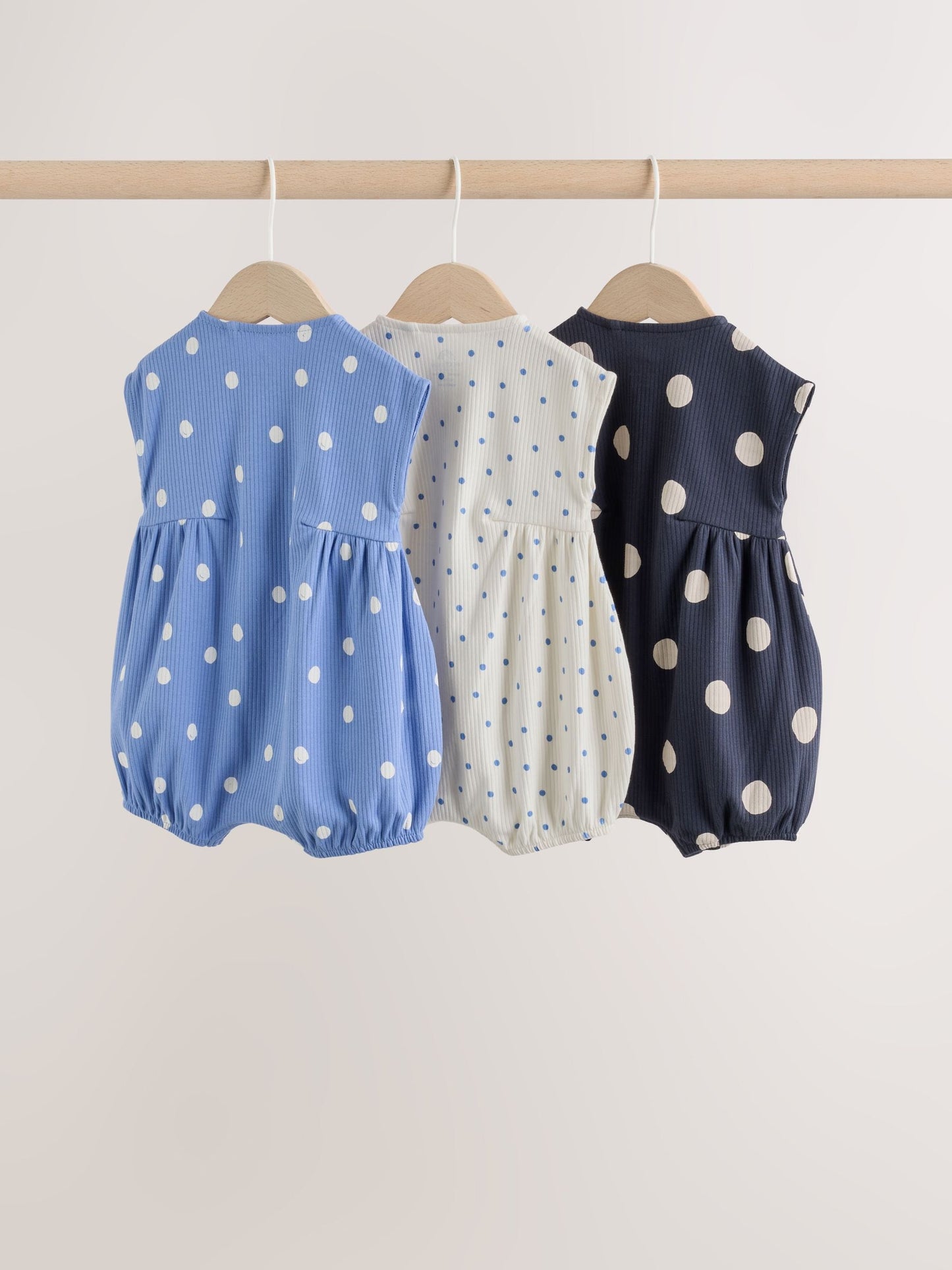 Blue/White Button Through Button Through Baby Rompers 3 Pack image 6
