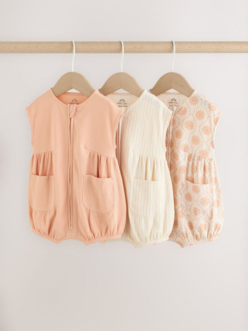 Orange Tonal Patterned Zip Through Baby Rompers 3 Pack image 1
