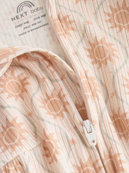 Orange Tonal Patterned Zip Through Baby Rompers 3 Pack image 3