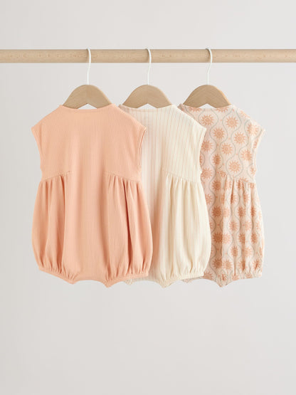 Orange Tonal Patterned Zip Through Baby Rompers 3 Pack image 5