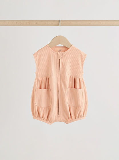 Orange Tonal Patterned Zip Through Baby Rompers 3 Pack image 6