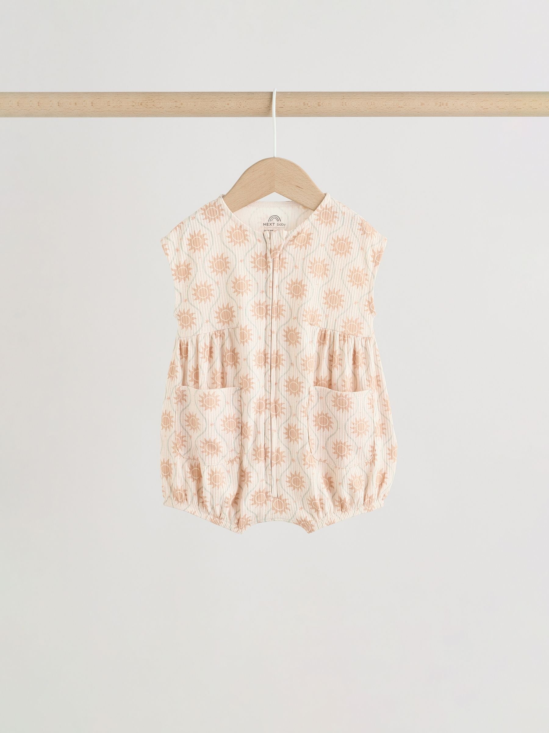 Orange Tonal Patterned Zip Through Baby Rompers 3 Pack image 9