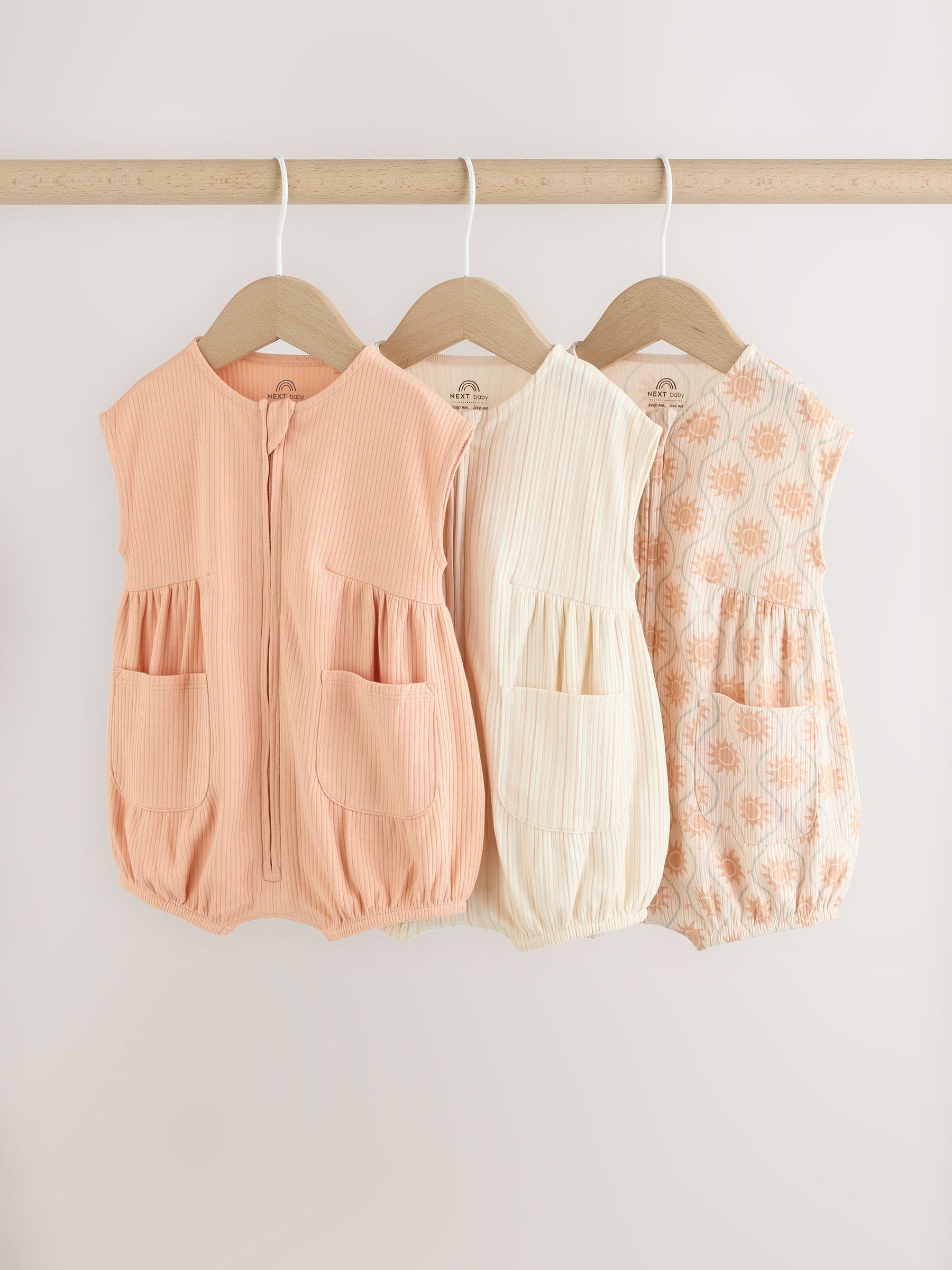 Orange Tonal Patterned Zip Through Baby Rompers 3 Pack image 1