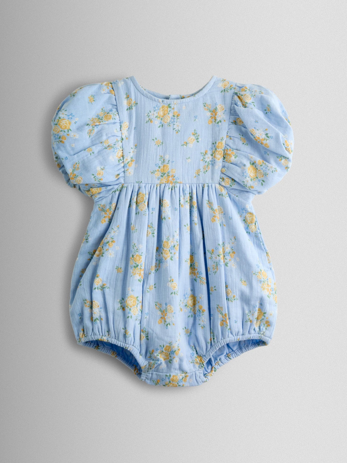 JoJo Maman Bébé Blue Floral Puff Sleeve Floral Cheesecloth Romper image 1