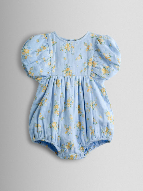 JoJo Maman Bébé Blue Floral Puff Sleeve Floral Cheesecloth Romper image 1
