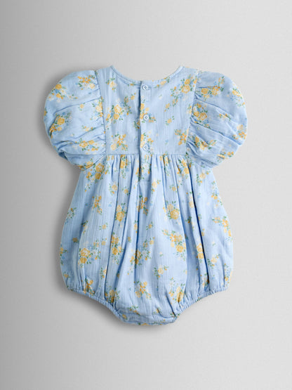 JoJo Maman Bébé Blue Floral Puff Sleeve Floral Cheesecloth Romper image 2