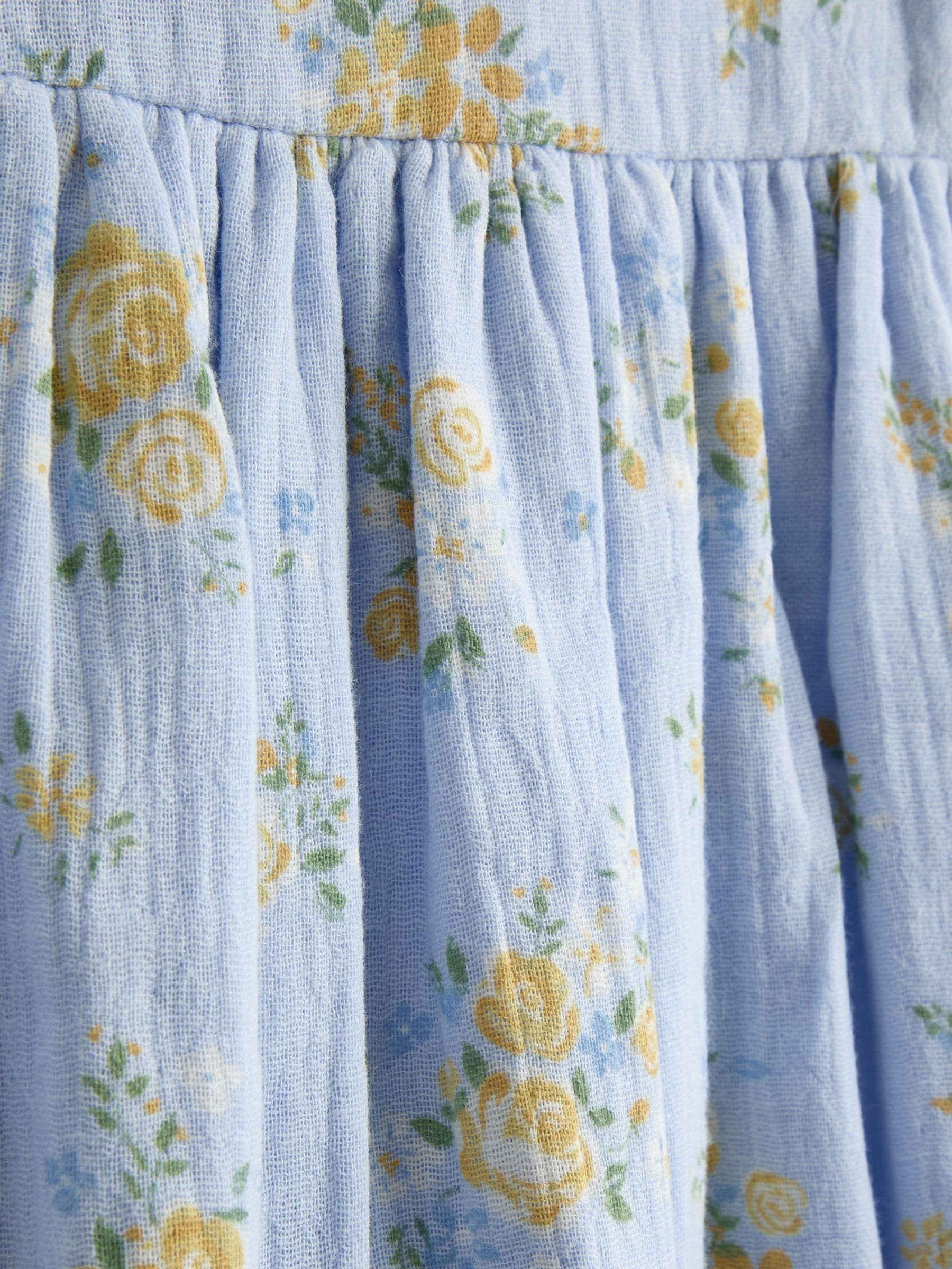 JoJo Maman Bébé Blue Floral Puff Sleeve Floral Cheesecloth Romper image 4