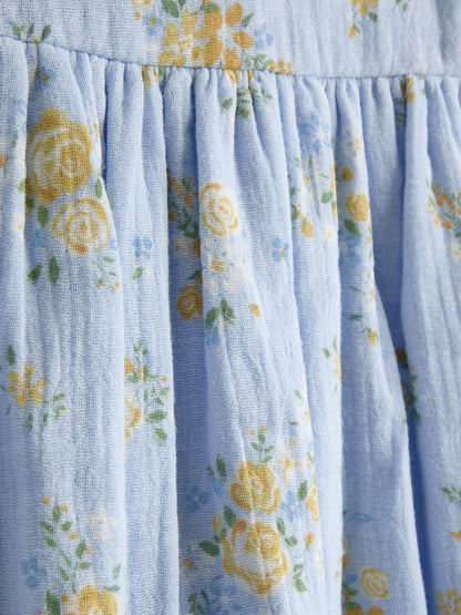 JoJo Maman Bébé Blue Floral Puff Sleeve Floral Cheesecloth Romper image 4