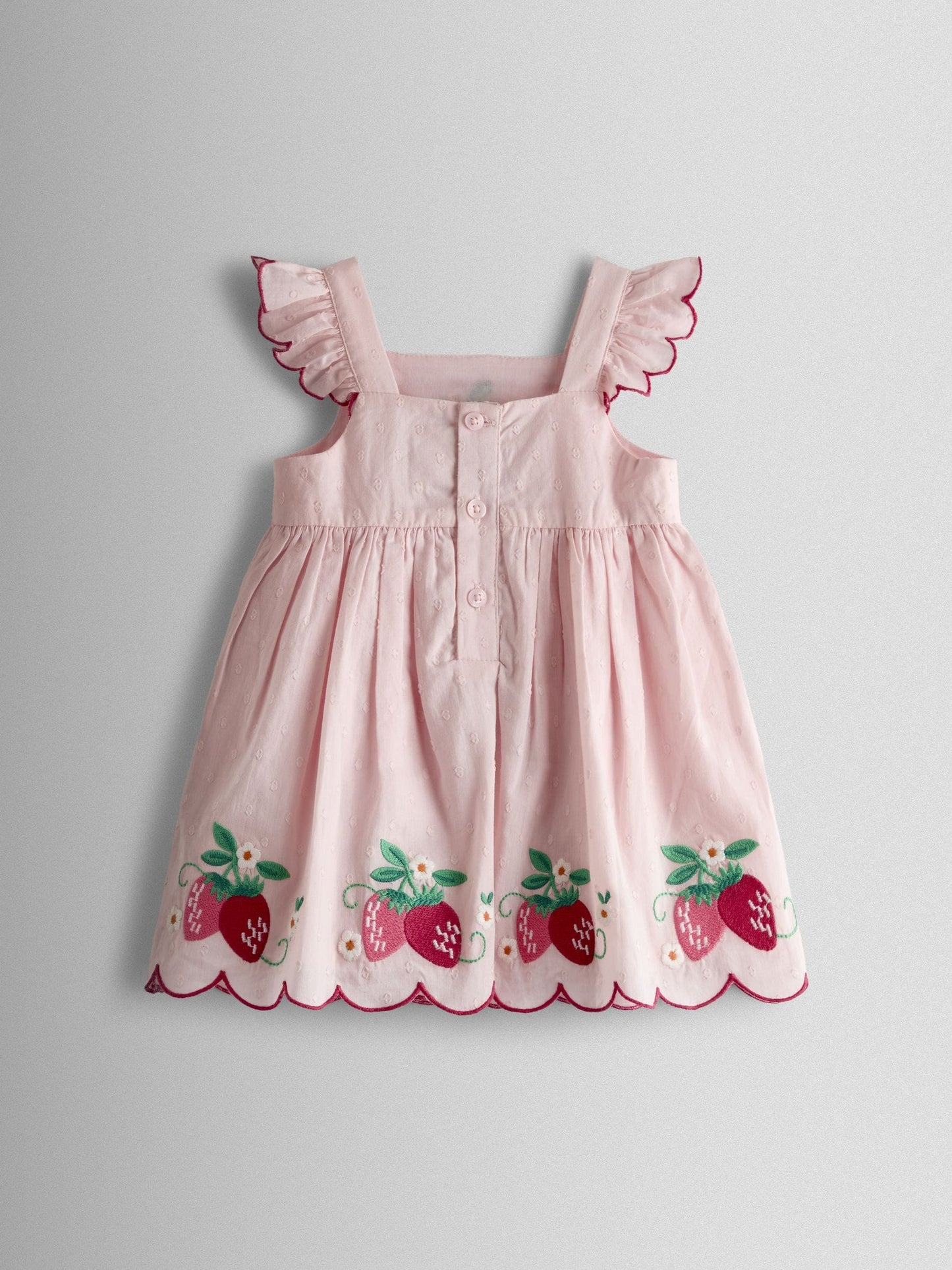 JoJo Maman Bébé Pink Strawberry Embroidered Dress & Hat Set image 3