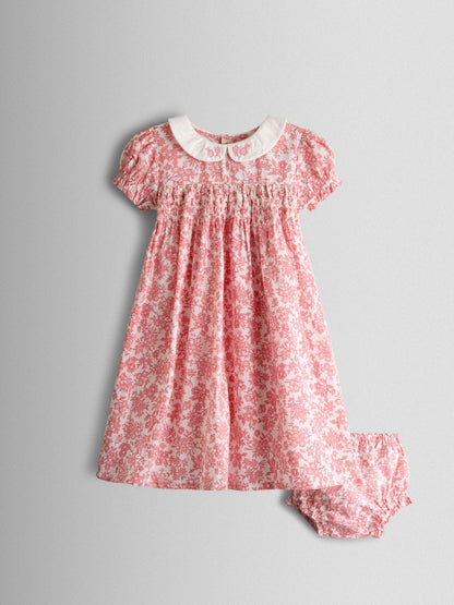 JoJo Maman Bébé Light Pink Garden Floral Smocked Woven Dress image 1
