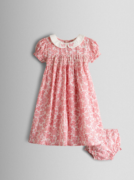 JoJo Maman Bébé Light Pink Garden Floral Smocked Woven Dress image 1