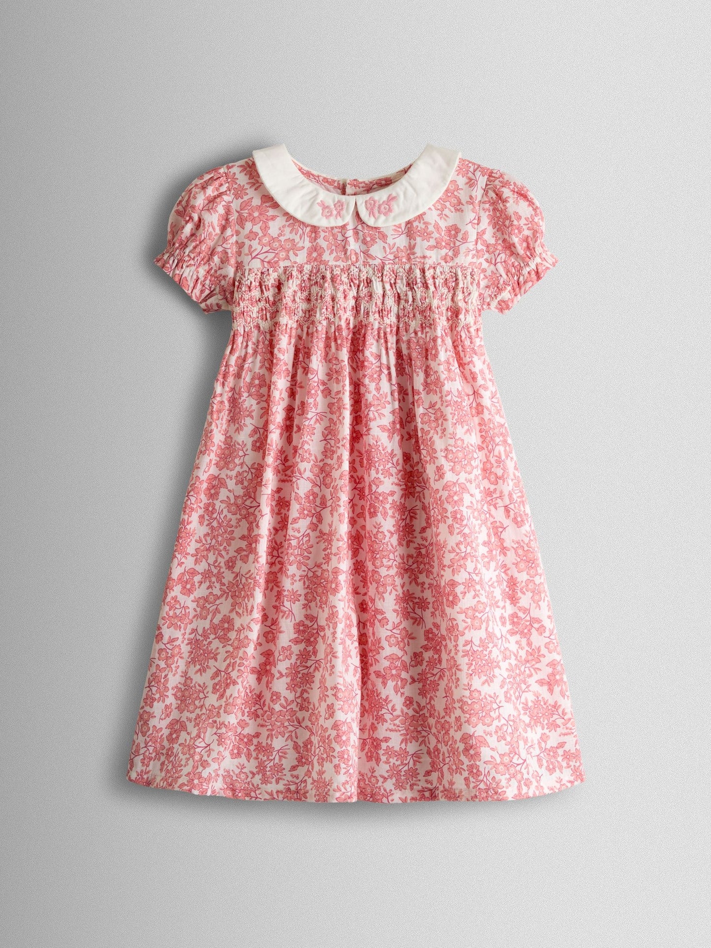 JoJo Maman Bébé Light Pink Garden Floral Smocked Woven Dress image 3