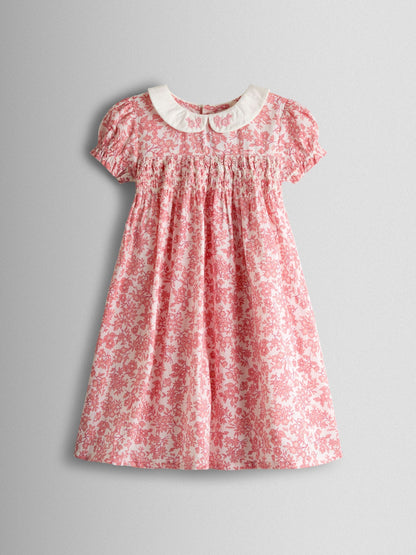 JoJo Maman Bébé Light Pink Garden Floral Smocked Woven Dress image 3