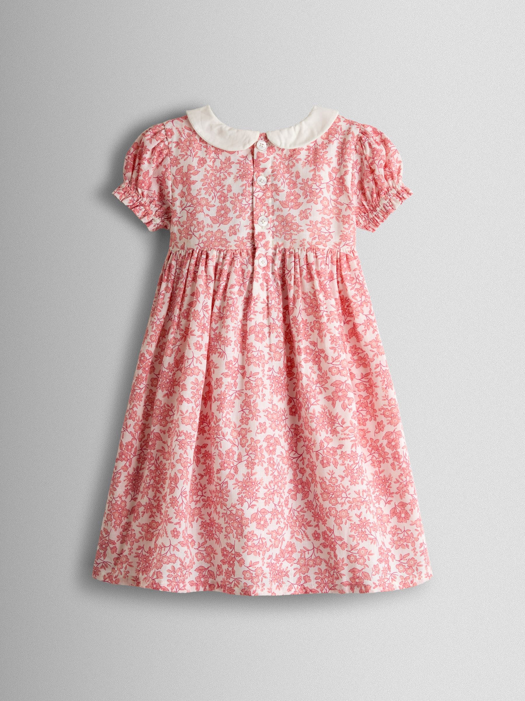 JoJo Maman Bébé Light Pink Garden Floral Smocked Woven Dress image 4