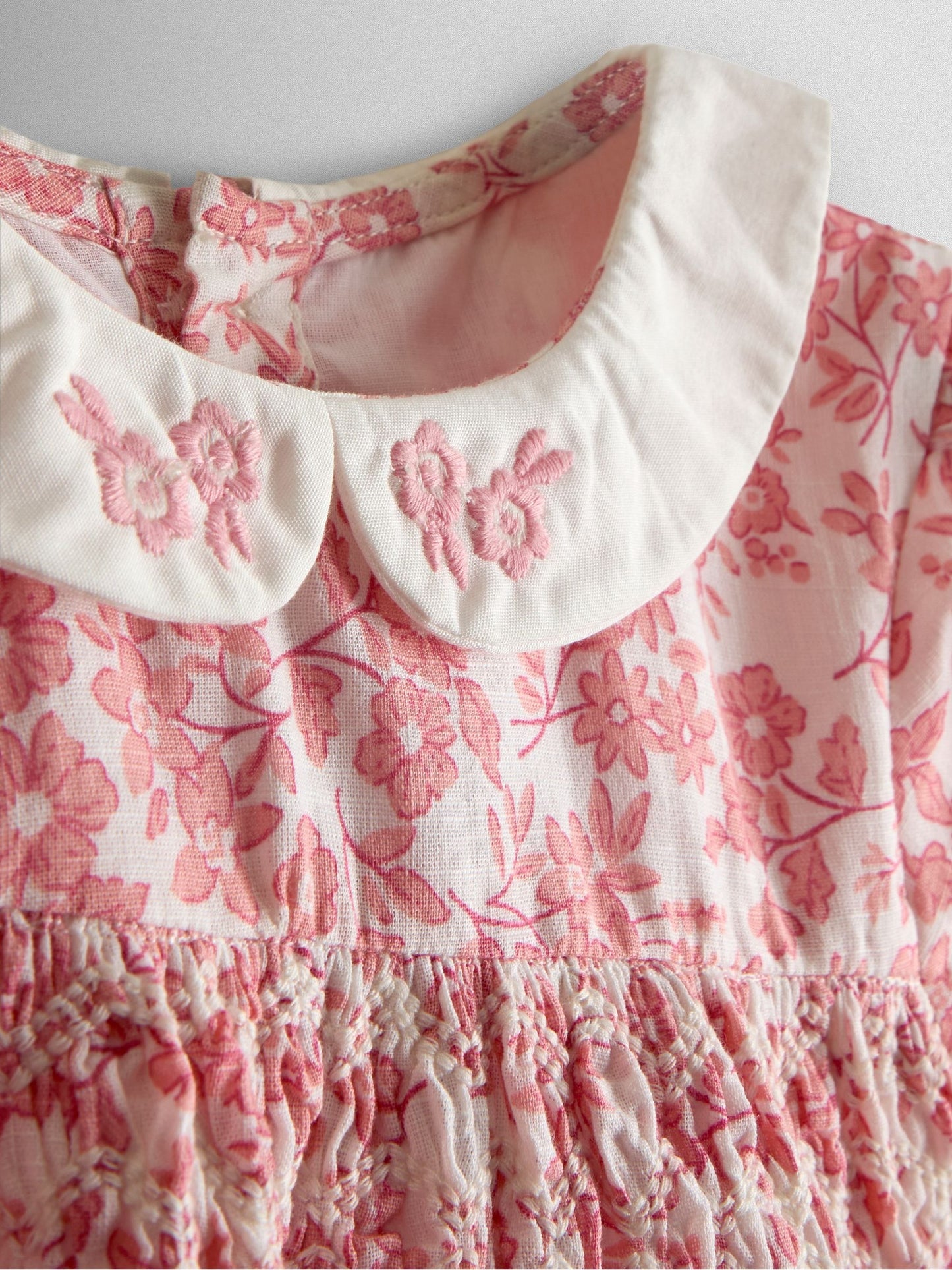 JoJo Maman Bébé Light Pink Garden Floral Smocked Woven Dress image 7