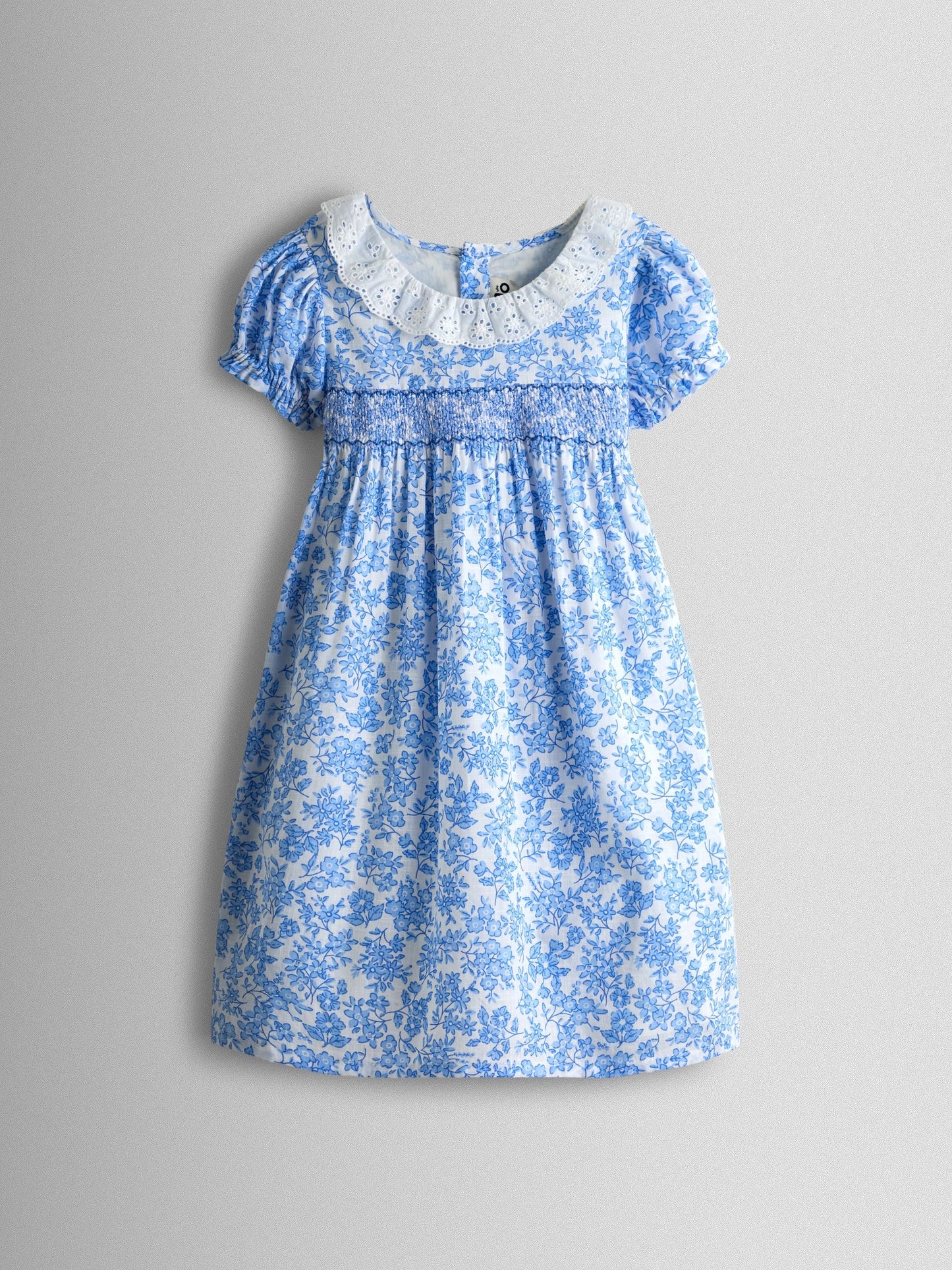 JoJo Maman Bébé Blue Garden Floral Smocked Woven Dress image 2