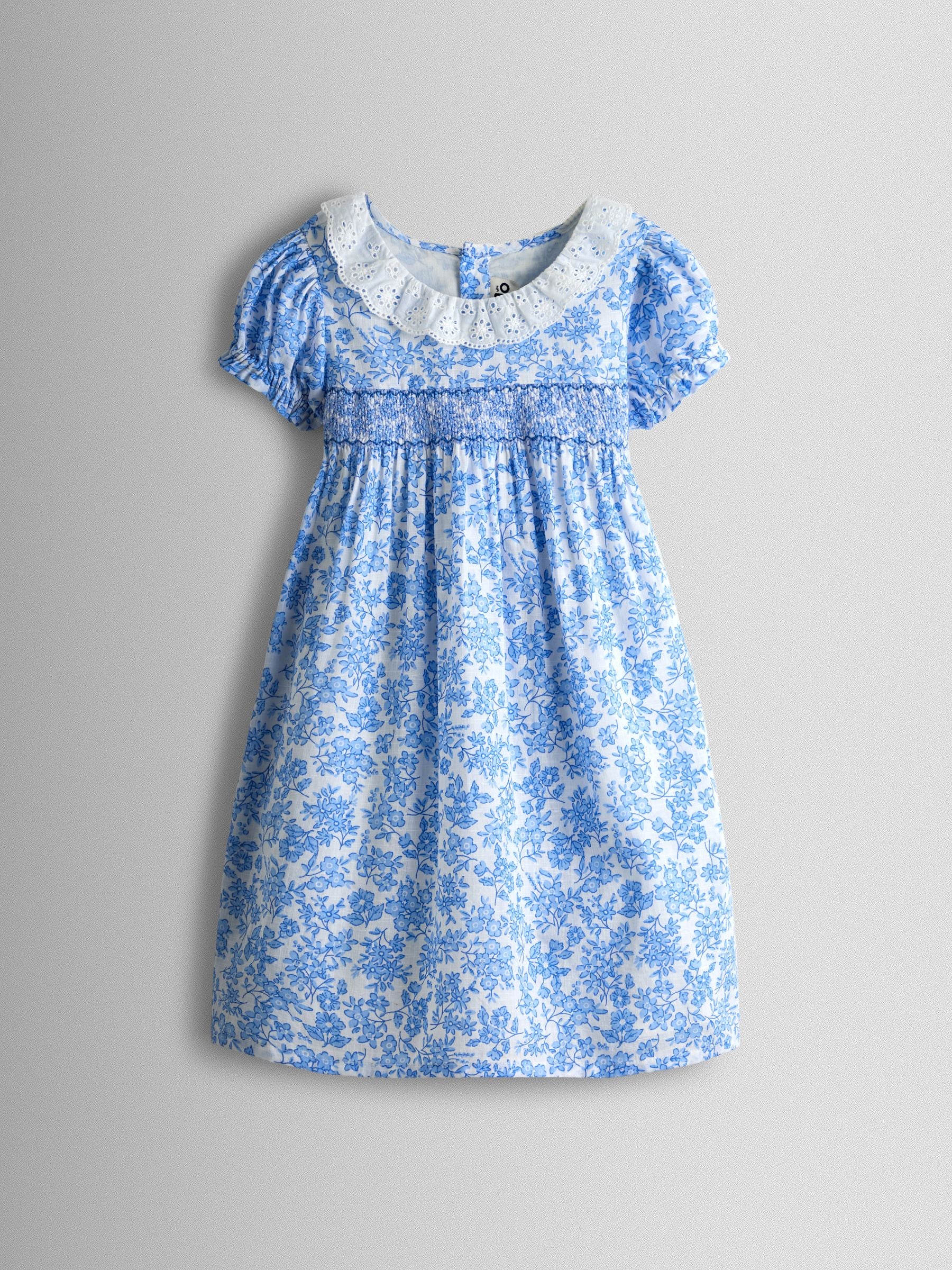 JoJo Maman Bébé Blue Garden Floral Smocked Woven Dress image 2