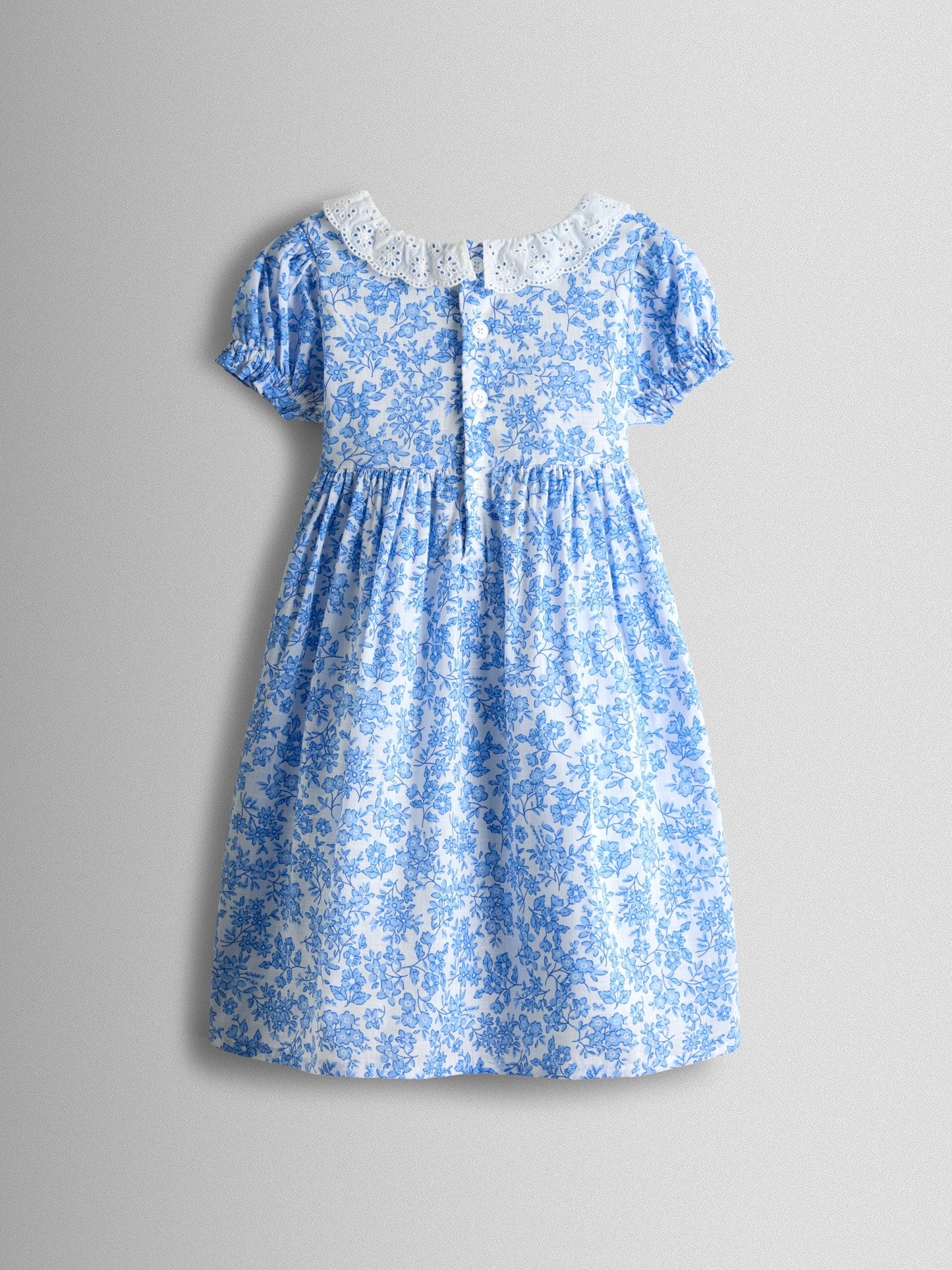 JoJo Maman Bébé Blue Garden Floral Smocked Woven Dress image 3