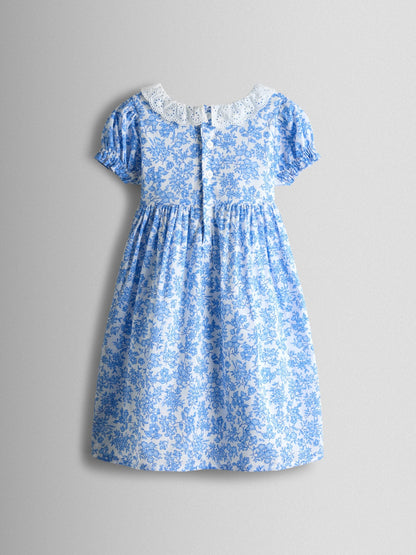 JoJo Maman Bébé Blue Garden Floral Smocked Woven Dress image 3