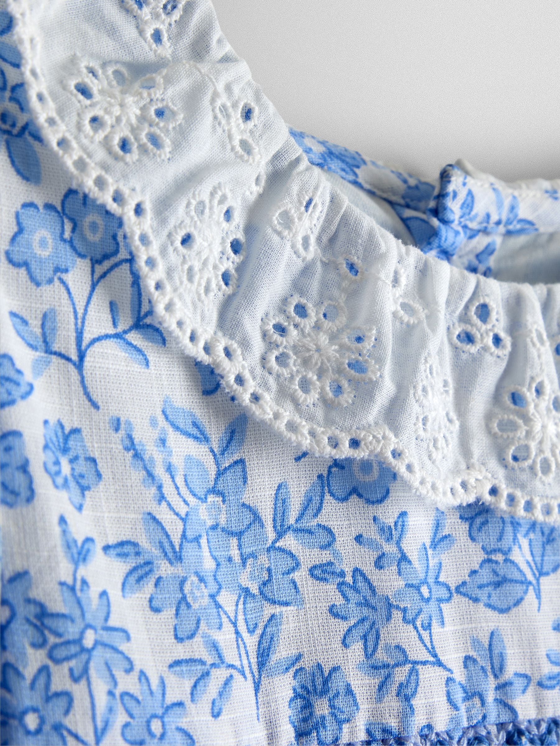 JoJo Maman Bébé Blue Garden Floral Smocked Woven Dress image 6