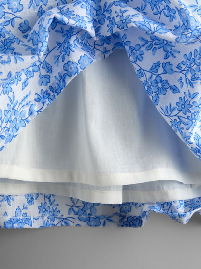 JoJo Maman Bébé Blue Garden Floral Smocked Woven Dress image 7
