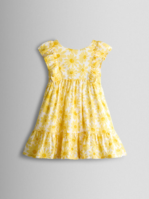 JoJo Maman Bébé Yellow Daisy V-Back Frill Dress image 1