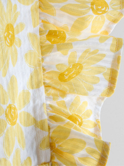 JoJo Maman Bébé Yellow Daisy V-Back Frill Dress image 3