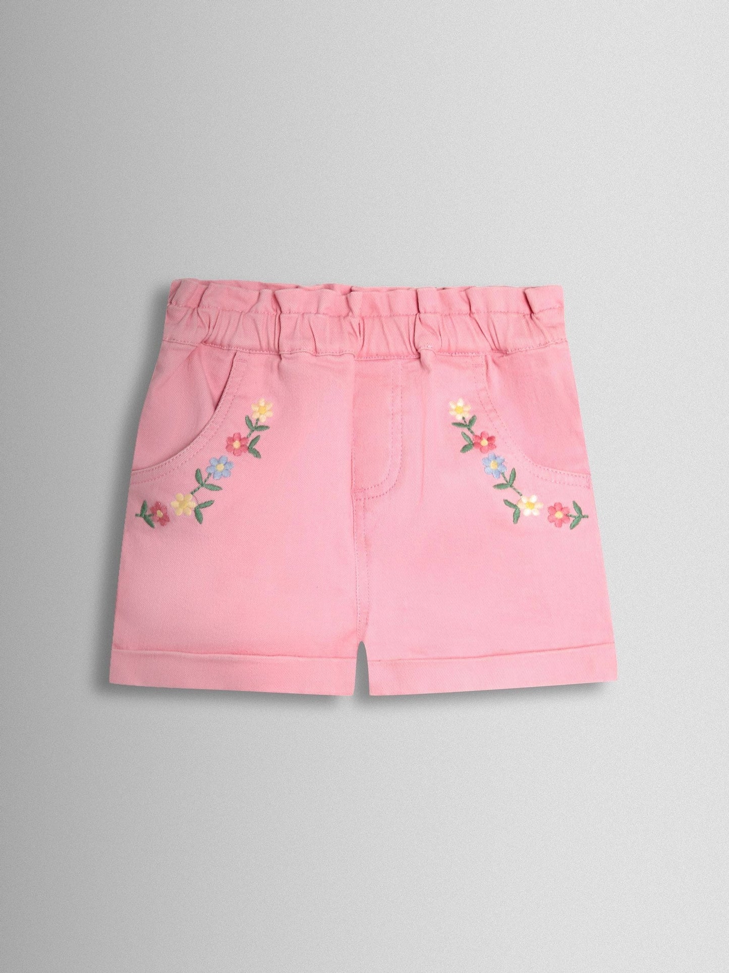 JoJo Maman Bébé Pink Floral Embroidered Twill Shorts image 2