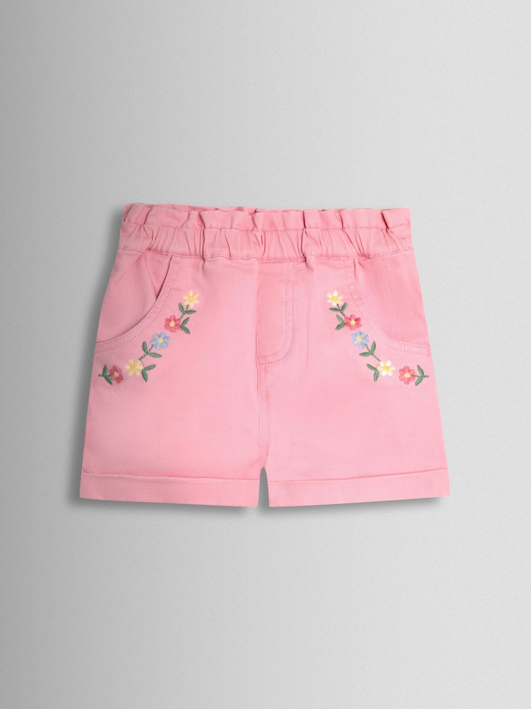 JoJo Maman Bébé Pink Floral Embroidered Twill Shorts image 2