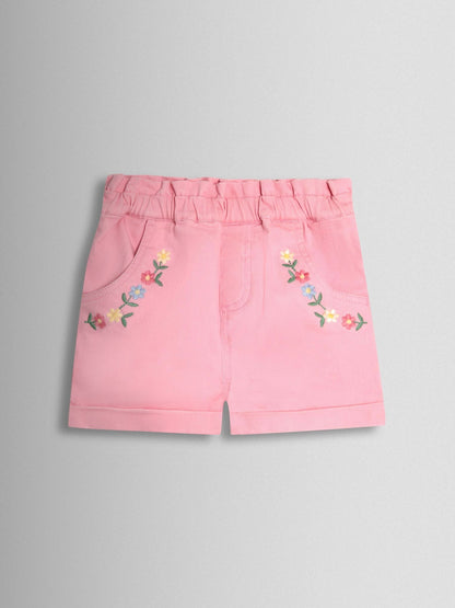 JoJo Maman Bébé Pink Floral Embroidered Twill Shorts image 2