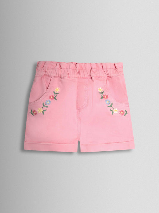 JoJo Maman Bébé Pink Floral Embroidered Twill Shorts image 2