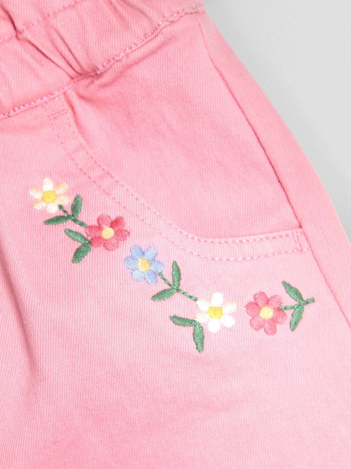 JoJo Maman Bébé Pink Floral Embroidered Twill Shorts image 4